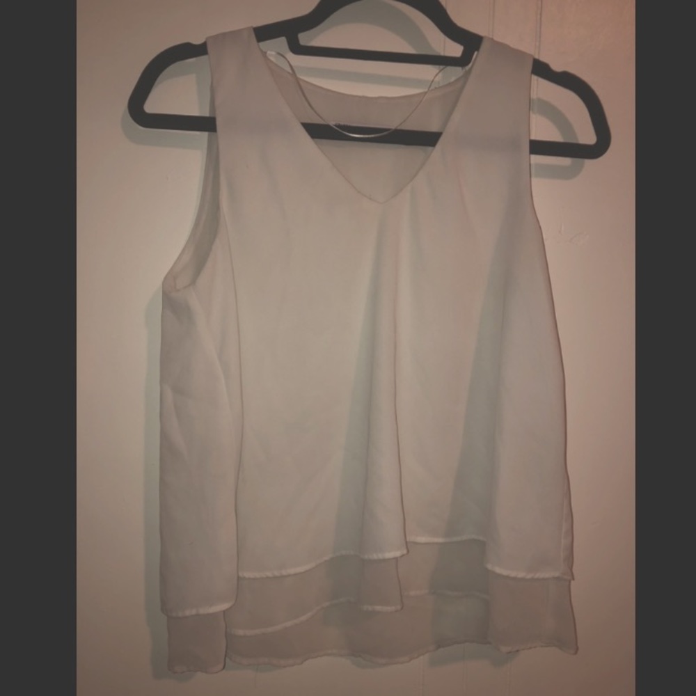 Zara White Double Layer Chiffon Tank Top